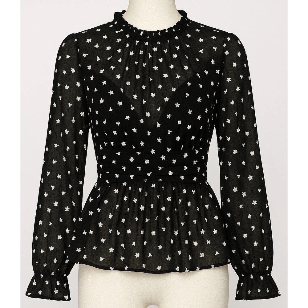 NWT Lulus Embroidered Sheer Long Sleeve Top  Womens (M) Romantic Date Blouse $62